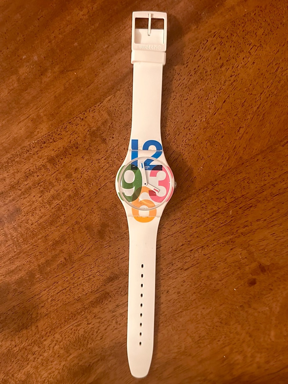 Swatch White Colorful Numbers Silicone Watch